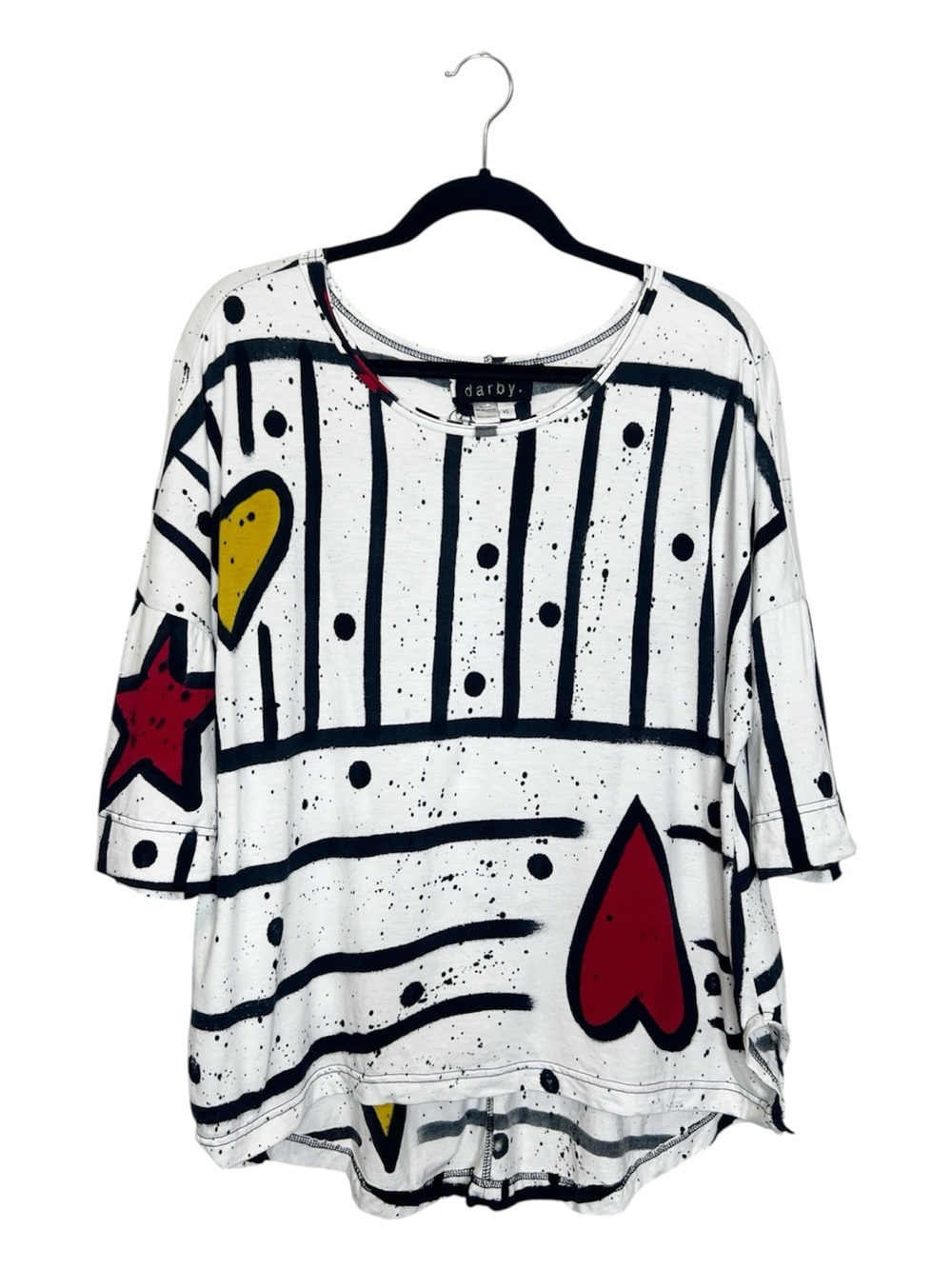 DARBY Pop Art Heart and Star Dolman Sleeve Oversized Top size XS